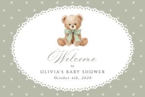 Teddy Bear and Green Polka Dots Welcome Sign - Baby Shower Sign design preview
