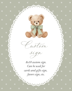 Teddy Bear and Green Polka Dots Custom Sign - First Birthday Sign design preview