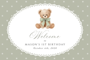 Bear and Green Polka Dots Welcome Sign - First Birthday Sign design preview