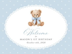 Teddy Bear and Blue Polka Dots Welcome Sign - First Birthday Sign design preview