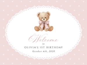Teddy Bear, Pink Polka Dots Welcome Sign, Girl Birthday, Printable File, SH224, 18x24: Teddy Bear and Pink Polka Dots First Birthday Mini Bundle
