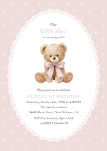 Teddy Bear, Pink Polka Dots First Birthday Invitation, Girl Birthday, Printable File, SH224: Teddy Bear and Pink Polka Dots First Birthday Mini Bundle