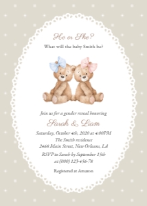 Teddy Bear, Beige Polka Dots Gender Reveal Invitation, Printable File, SH225: Teddy Bear and Beige Polka Dots Gender Reveal Mini Bundle