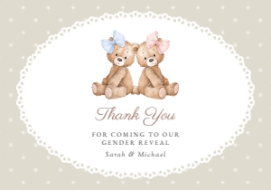 Teddy Bear, Beige Polka Dots Thank You Card, Gender Reveal, Printable File, SH225: Teddy Bear and Beige Polka Dots Gender Reveal Mini Bundle