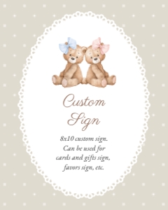 Bear and Beige Polka Dots Custom Sign - Gender Reveal Sign design preview