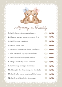 Teddy Bear and Beige Polka Dots Set of 3 Gender Reveal Games design preview