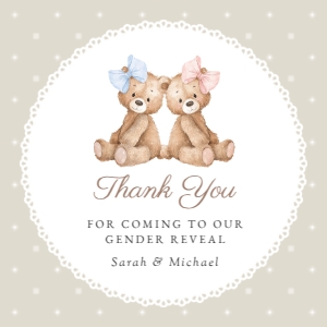 Teddy Bear, Beige Polka Dots Square Favor Tags, Gender Reveal, Printable File, SH225: Teddy Bear and Beige Polka Dots Gender Reveal Mini Bundle