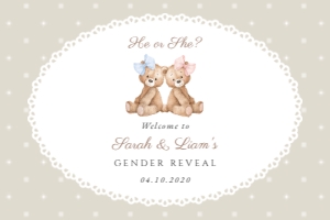 Teddy Bear, Beige Polka Dots Welcome Sign, Gender Reveal, Printable File, SH225, 24x36: Teddy Bear and Beige Polka Dots Gender Reveal Mini Bundle