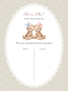 Teddy Bear, Beige Polka Dots He or She Game, Gender Reveal, Printable File, SH225, 18x24: Teddy Bear and Beige Polka Dots Gender Reveal Mini Bundle