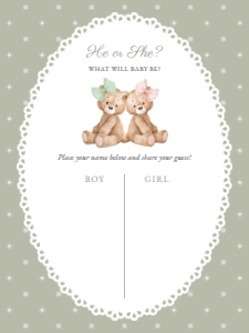 Teddy Bear, Green Polka Dots He or She Game, Gender Reveal, Printable File, SH226, 18x24: Bear and Green Polka Dots Guess the Gender - Gender Reveal Sign