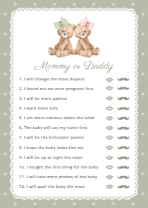 Teddy Bear, Green Polka Dots Gender Reveal Games, Printable File, SH226: Teddy Bear and Green Polka Dots Set of 3 Gender Reveal Games