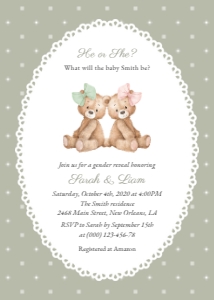 Teddy Bear and Green Polka Dots Gender Reveal Invitation Suite design preview