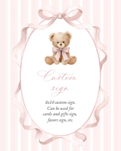 Teddy Bear and Pink Stripes Custom Sign - First Birthday Sign design preview