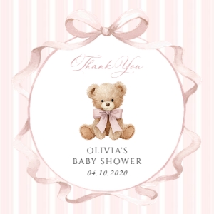 Teddy Bear and Pink Stripes Baby Shower Favor Tags design preview