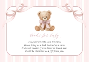 Teddy Bear, Pink Stripes Books For Baby, Girl Baby Shower, Printable File, SH227: Teddy Bear and Pink Stripes Baby Shower Invitation Suite