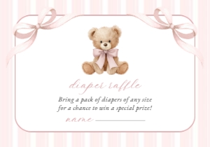 Teddy Bear, Pink Stripes Diaper Raffle, Girl Baby Shower, Printable File, SH227: Teddy Bear and Pink Stripes Baby Shower Invitation Suite