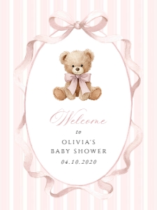 Teddy Bear and Pink Stripes Welcome Sign - Baby Shower Sign design preview