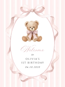 Teddy Bear and Pink Stripes Welcome Sign - First Birthday Sign design preview