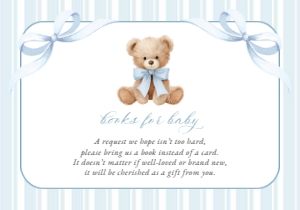Teddy Bear, Blue Stripes Books For Baby, Boy Baby Shower, Printable File, SH229: Teddy Bear and Blue Stripes Baby Shower Invitation Suite