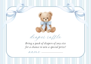 Teddy Bear, Blue Stripes Diaper Raffle, Boy Baby Shower, Printable File, SH229: Teddy Bear and Blue Stripes Baby Shower Invitation Suite