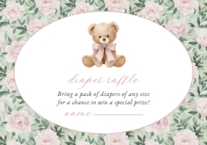 Teddy Bear, Pink Flowers Diaper Raffle, Girl Baby Shower, Printable File, SH231: Teddy Bear and Pink Flowers Baby Shower Mini Bundle
