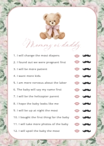 Teddy Bear, Pink Flowers Baby Shower Games, Girl Baby Shower, Printable File, SH231: Teddy Bear and Pink Flowers Baby Shower Mini Bundle