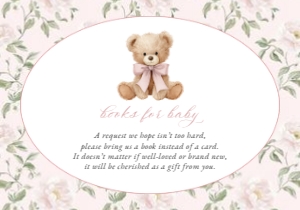 Cute Bear, Pink Flowers Books For Baby, Girl Baby Shower, Printable File, SH233: Cute Bear and Pink Flowers Baby Shower Invitation Suite