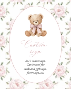 Baby Bear, Pink Flowers Custom Sign, Printable File, SH235 SH236, 8x10: Baby Bear and Pink Flowers Baby Shower Mini Bundle