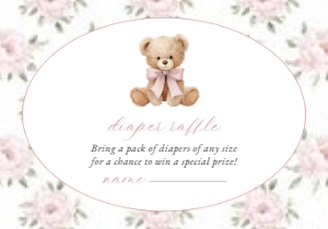 Baby Bear, Pink Flowers Diaper Raffle, Girl Baby Shower, Printable File, SH235: Baby Bear and Pink Flowers Baby Shower Mini Bundle