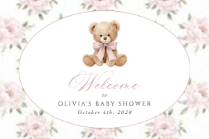 Baby Bear, Pink Flowers Welcome Sign, Girl Baby Shower, Printable File, SH235, 24x36: Baby Bear and Pink Flowers Baby Shower Mini Bundle