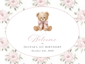 Baby Bear and Pink Flowers Welcome Sign - First Birthday Sign design preview