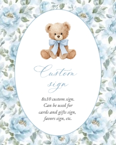 Teddy Bear and Blue Flowers Custom Sign - Baby Shower Sign design preview