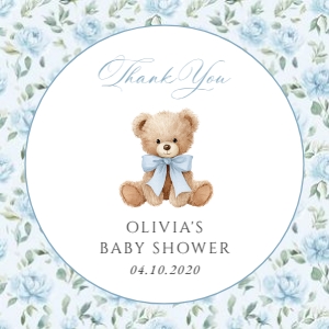 Cute Bear and Blue Flowers Baby Shower Favor Tags design preview