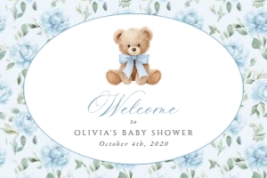 Cute Bear and Blue Flowers Welcome Sign - Baby Shower Sign design preview