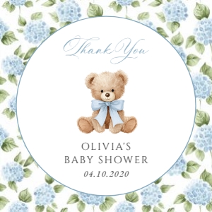 Baby Bear and Blue Flowers Baby Shower Favor Tags design preview