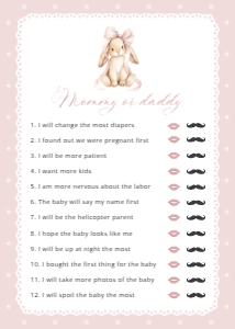 Cute Bunny and Pink Polka Dots Set of 3 Baby Shower Games design preview