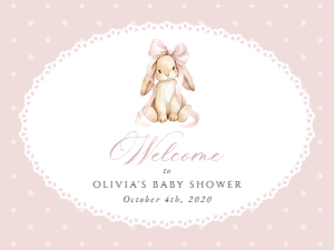 Bunny, Pink Polka Dots Welcome Sign, Girl Baby Shower, Printable File, SH243, 18x24: Cute Bunny and Pink Polka Dots Welcome Sign - Baby Shower Sign
