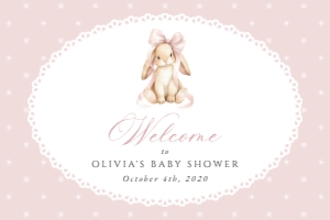 Bunny, Pink Polka Dots Welcome Sign, Girl Baby Shower, Printable File, SH243, 24x36: Cute Bunny and Pink Polka Dots Welcome Sign - Baby Shower Sign