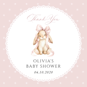 Bunny, Pink Polka Dots Square Favor Tags, Printable File, SH243: Cute Bunny and Pink Polka Dots Baby Shower Favor Tags