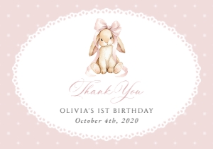Bunny, Pink Polka Dots Thank You Card, Girl Birthday, Printable File, SH244: Cute Bunny and Pink Polka Dots First Birthday Mini Bundle