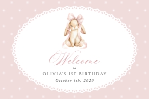 Bunny, Pink Polka Dots Welcome Sign, Girl Birthday, Printable File, SH244, 24x36: Cute Bunny and Pink Polka Dots First Birthday Mini Bundle