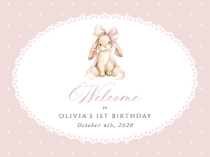 Bunny, Pink Polka Dots Welcome Sign, Girl Birthday, Printable File, SH244, 18x24: Cute Bunny and Pink Polka Dots First Birthday Mini Bundle