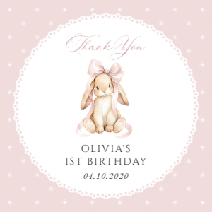 Bunny, Pink Polka Dots Square Favor Tags, Printable File, SH244: Cute Bunny and Pink Polka Dots First Birthday Mini Bundle