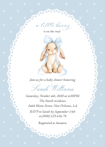Bunny, Blue Polka Dots Baby Shower Invitation, Boy Baby Shower, Printable File, SH245: Cute Bunny and Blue Polka Dots Baby Shower Invitation Suite