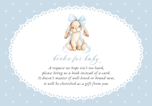Bunny, Blue Polka Dots Books For Baby, Boy Baby Shower, Printable File, SH245: Cute Bunny and Blue Polka Dots Baby Shower Invitation Suite