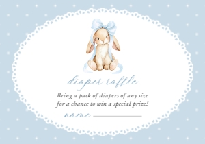 Bunny, Blue Polka Dots Diaper Raffle, Boy Baby Shower, Printable File, SH245: Cute Bunny and Blue Polka Dots Baby Shower Invitation Suite