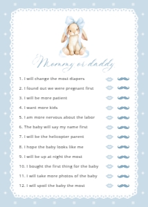 Cute Bunny and Blue Polka Dots Set of 3 Baby Shower Games design preview
