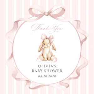 Bunny, Pink Stripes Square Favor Tags, Printable File, SH247: Cute Bunny and Pink Stripes Baby Shower Mini Bundle