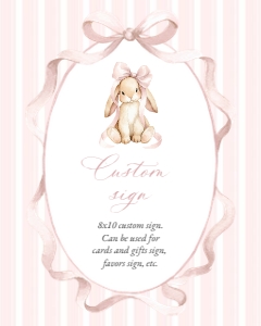 Cute Bunny and Pink Stripes Custom Sign - First Birthday Sign design preview
