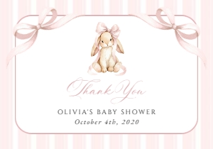 Cute Bunny and Pink Stripes Baby Shower Thank You Card design preview